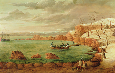 Fireboard depicting The Landing of the Pilgrims, 1825 (oil on panel)
