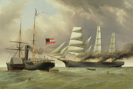 C.S.S. Nashville capturing and burning the English Merchantman 'Harvey Birch', 1864 (oil on canvas)