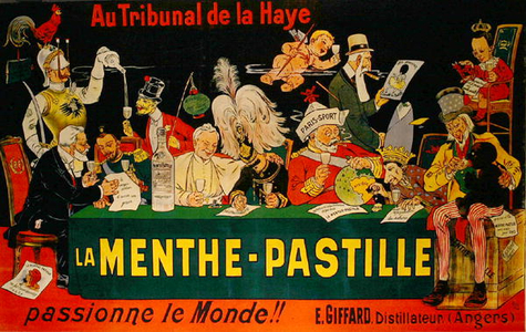 Poster advertising 'La Menthe-Pastille' referring to the First Hague Peace Conference of 1899 (colour litho)