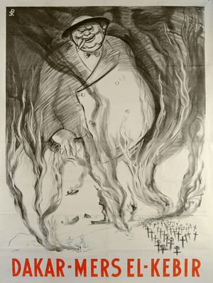 Propaganda poster about the British attack on the French Armed Forces in 1940 (colour litho)