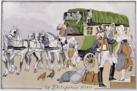 'La diligence', 1815 (colour litho)