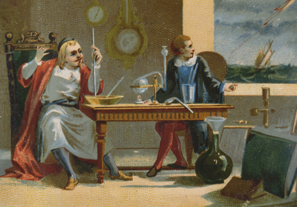 Evangelista Torricelli (1608-47), inventor of the thermometer barometer (colour litho)