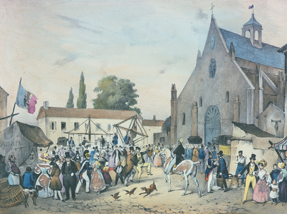 'Local fetes around Paris', series, 1830, The Saint Jean at Sceaux (colour litho)