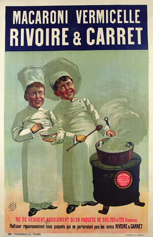Poster advertising pasta made by 'Rivoire et Carret' (colour litho)