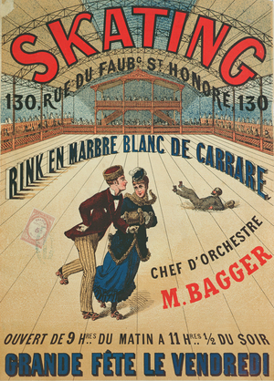 Poster advertising a roller skating rink in Paris, 1905 (colour litho)