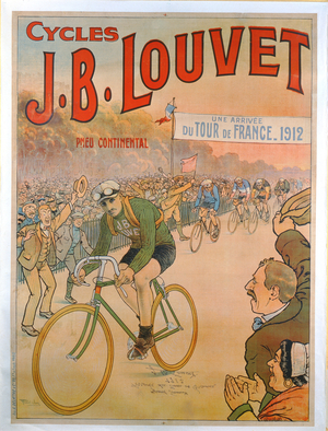 Poster advertising the cycles 'J.B. Louvet' with an arrival of Tour de France 1912 (lithograph)