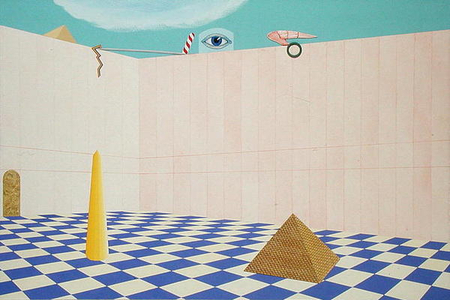 Parafrasi degli sposi (Andrea Mantegna), 1995 (collage, acrylic, tempera, metallic pigments and gold leaf on panel)