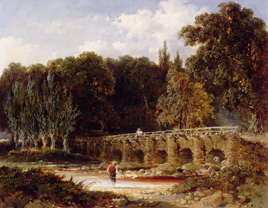Fishing Near Godalming, 1858 (oil on board)