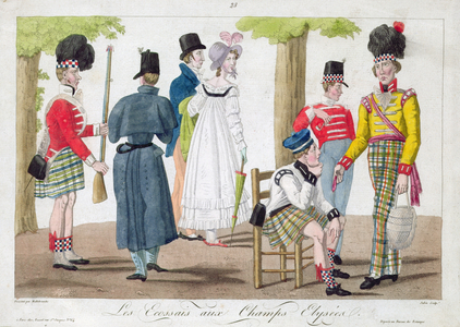 The Scottish on the Champs Elysees, engraved by Jubin (hand-coloured engraving)