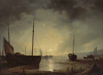 Beached Fishing Boats by Moonlight (oil on canvas)