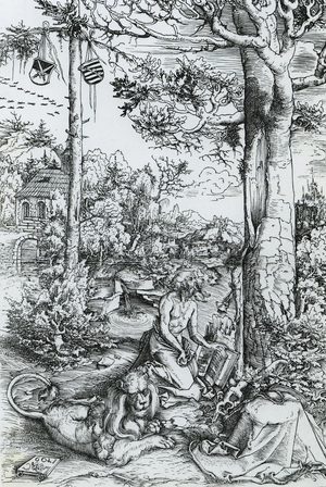 T29975 The Penitence of Saint Jerome, 1509 (woodcut) (b/w)