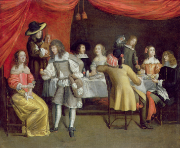T30878 Elegant Company Dining Beneath a Red Canopy