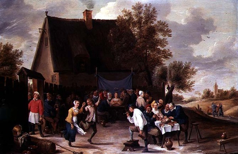 Villagers Celebrating a Wedding Feast Outside a Country Tavern (oil on panel)