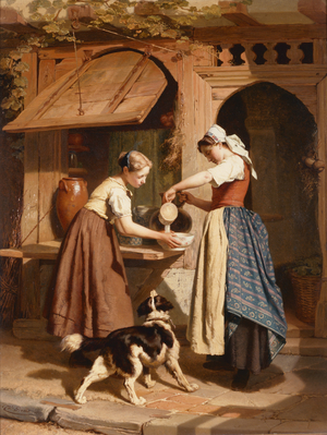 At the Dairy, 1866 (oil on panel)