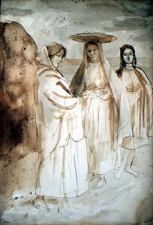 Galway Peasants (pen, brown ink and wash)