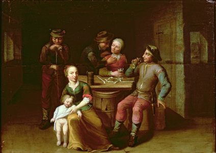 A Peasant Family in an Interior (oil on canvas)