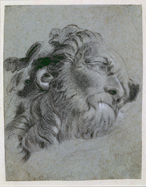 Head of a River-God, c.1751 (black chalk heightened with white on blue paper)