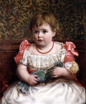 Portrait of a Little Girl with Her Doll (oil on canvas)