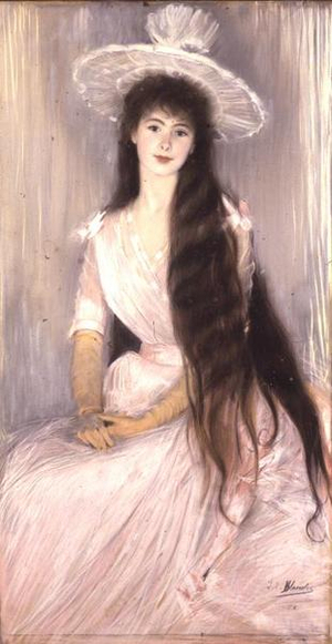 Portrait of an elegant young woman wearing a hat, 1888 (pastel on canvas)