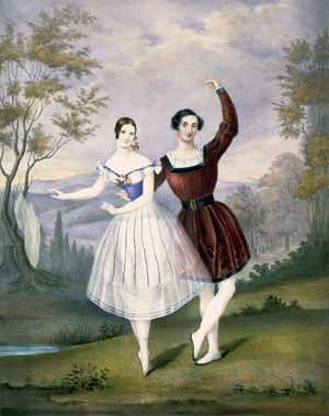 Fanny Cerrito (1817-1909) and Antonio Guerra, in the ballet `Le Lac des Fees' or 'The Fairy Lake', 1840