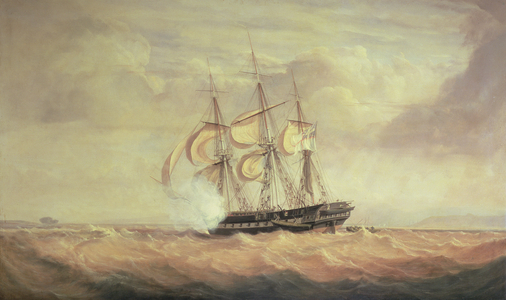 H.M.S. 'Pique', coming off the rocks on the coast of Labrador on October 23rd, 1830