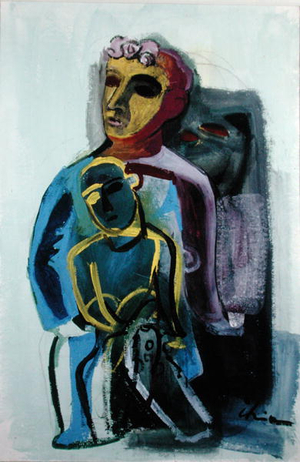 Mother and Child (gouache on paper laid on canvas)