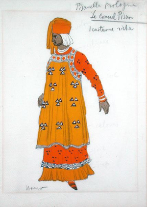 Costume design for 'Le Consul Pisan' from 'La Pisanella ou La Morte Parfumee', 1913 (gouache and silver paint over pencil)