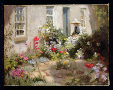 Woman Reading in a Garden (oil on canvas)