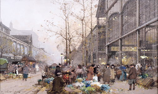 Les Halles and St. Eustache (gouache on paper)