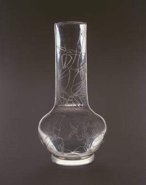 Vase, engraved with lingzhi plants and bamboo with rocks, Chinese, Qianlong period, 1736-95 (engraved glass)