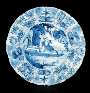 Blue and white kraak plate painted with a fisherman, Egret mark, Wanli, 1595-1610 (porcelain)