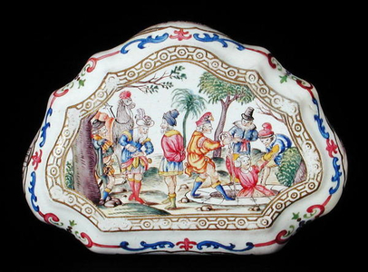 Base of a canton enamel snuff box, decorated with the biblical scene of Joseph climbing out of the well, Qianlong period (1736-95) (porcelain) (base of 210119 & 210121)