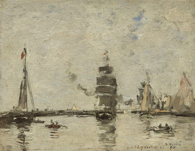 Boats in Trouville Harbour, 1894 (oil on panel)