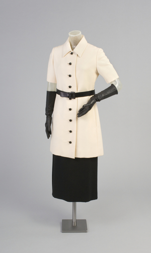 Tunic Jacket with Belt and Skirt, Spring 1969 (wool plain weave, leather, wool twill)