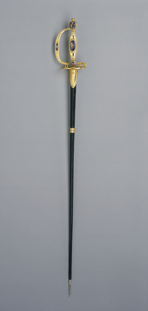 Presentation Smallsword with Scabbard, 1798-99 (steel, silver, enamel & leather)
