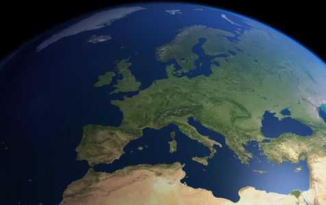 Europe seen by satellite - Europe seen from space - Europe seen from space. Composite satellite photos and computer illustration. Artwork composed from satellite photographs and computer generated image