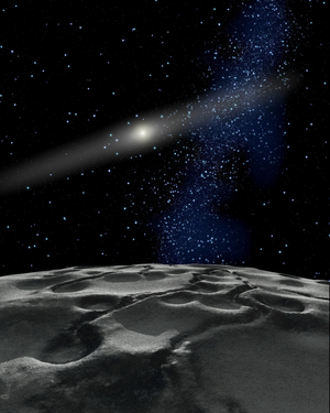 Quaoar - Illustration: The solar system seen from the Transneptunian object Quaoar. (50000) Quaoar is a massive object of the Kuiper belt discovered in 2002 - Solar system seen from Quaoar: 50000 Quaoar is a Kuiper belt object roughly half the size of Pluto. It is large enough and massive enough that it is probably a dwarf planet. Quaoar has one known moon, Weywot