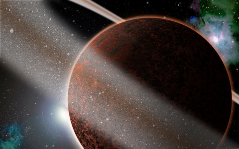 The formation of a Planet-Artist's view - Artist's view of a terrestrial planet in formation. A ring is a collision material that surrounds the future planet. These debris could eventually merge, cool and solidify, creating a moon around the planet