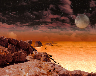 Surface of an uninhabitable exoplanet. - Artist's view of the surface of a planet where extreme temperatures make it impossible to emerge from life