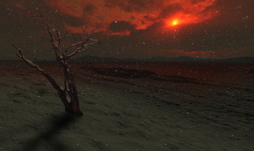 Nuclear Winter - Earth during ash fall from supervolcano: Ash rain after the eruption of a supervolcano