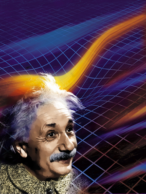 Albert Einstein with spacetime curvature (digital)
