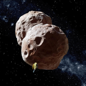 Artist's view of the New Horizons probe near the small object of Kuiper 2014 MU69.
