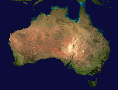 Australia view by satellite - Australia view by satellite - View of Australia obtained from Terra satellite with MODIS instrument, 2001. Mosaic of images