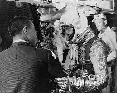 Mercury - Redstone - 3: A.Shepard before departure - Virgil Grissom and Alan B. Shepard before Freedom 7 launch. May 05 1961
