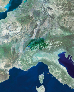 Switzerland seen by satellite - Switzerland seen from satellite Envisat - Image obtained by satellite Envisat