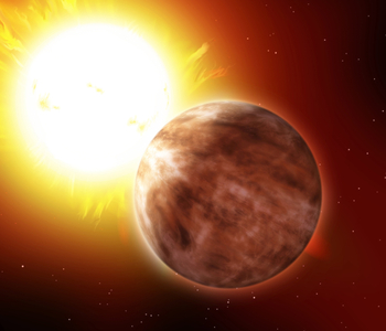Exoplanete Kelt-11b - Artist's view of Kelt-11b orbiting his star KELT-11, located 320 light years from Earth in the constellation of the Lion. Kelt-11b is an exoplanet larger than Jupiter and very close to its star. It was discovered in 2016. Kelt-11b is an exoplanet orbiting around the yellow subgiant star KELT-11 about 320 light-years away from Earth