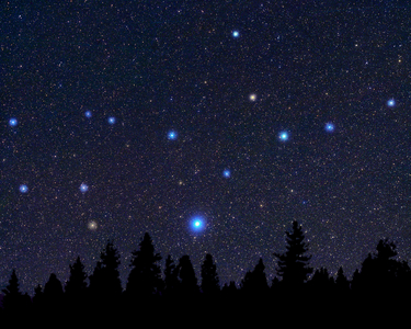 Constellation of the Virgin - Constellation of Virgo - Constellation of the Virgin. Composite of two images. The sky is enlarged in relation to reality. Composite image. Stars are bigger than in reality