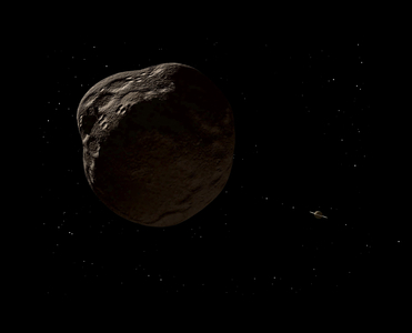 Saturn vue de son satellite Phoebe - Vue d'artiste - Saturn from its moon Phoebe - Artist view: Phoebe is a small satellite of Saturn, measuring 220 km in diameter and far from the planet. This is roughly an asteroid captured by Saturn