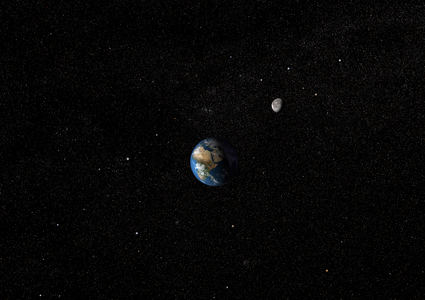 Earth and Moon - Artist's View - Earth's equatorial diameter is 12,756 km while the Moon's diameter is 3,476 km