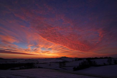 Landscape at Sunrise - Coloured clouds at sunrise - Sunrise taken in January 2010 in the Gers. Sunrise in winter. January 2010, Gers, France